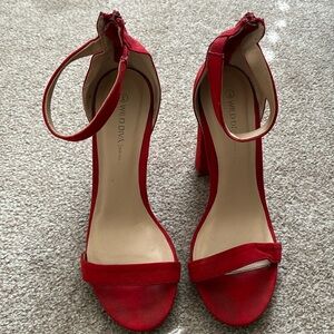 Red strap heels